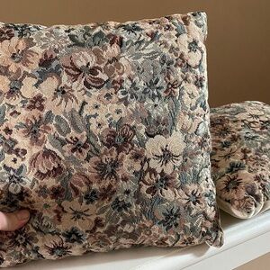 Vintage 90s 11” x 11” cottagecore tapestry pillows x 2